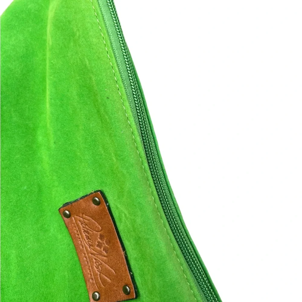 Patricia Nash Green Zip Closure Bag Leather Trim Logo Spellout Used Travel